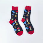 Colorful Mushroom Printed Cotton Blend Crew Socks
