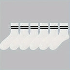 Polyester Blend Striped Mid Tube Crew Socks