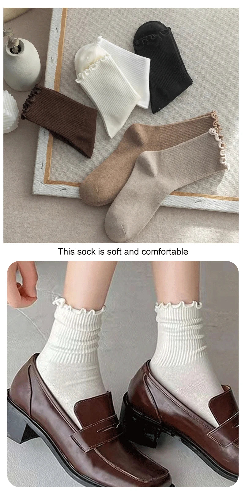 Ruffled Polyester Blend Mid Length Womens Socks 6 Pair Set - 10
