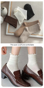 Ruffled Polyester Blend Mid Length Womens Socks 6 Pair Set