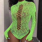 Nylon Elastane Rhinestone Fishnet Bodysuit