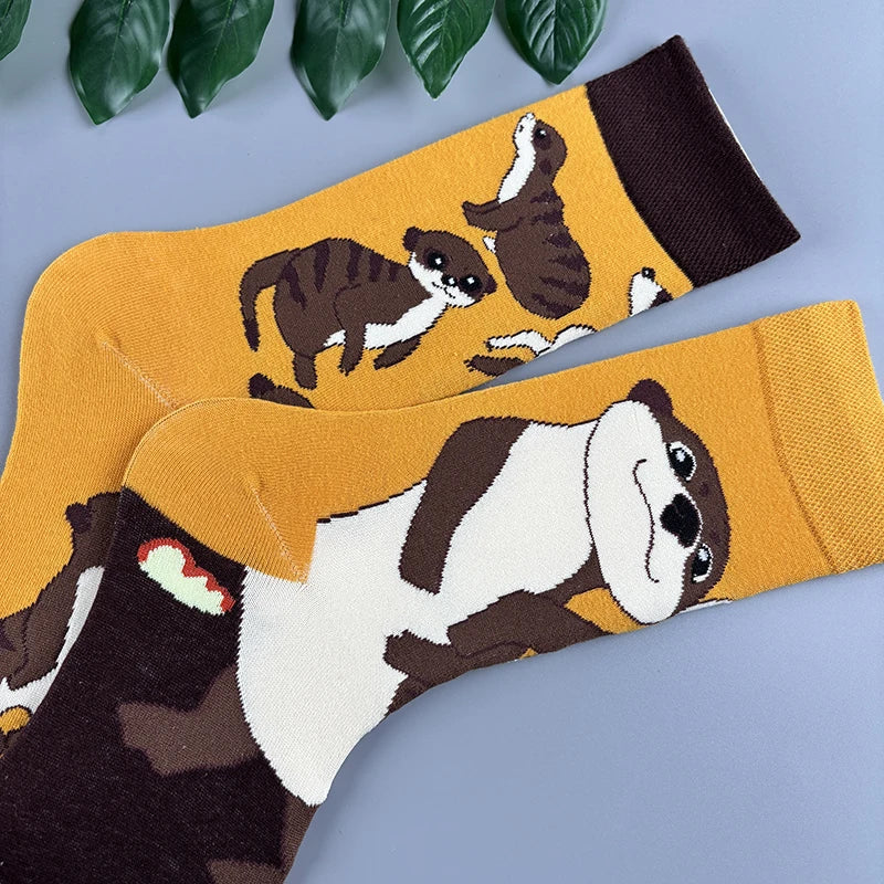 Cotton Blend Otter Pattern Crew Socks - 5