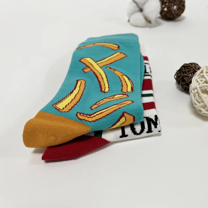 Cotton Blend Novelty Food Print Mid Calf Unisex Socks - 4