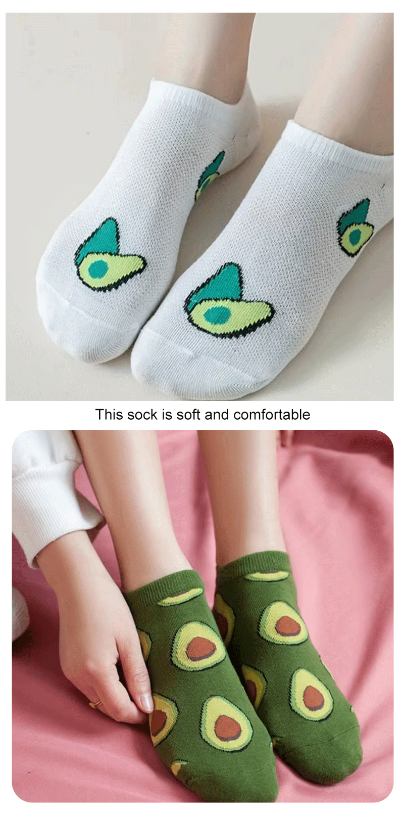 5 Pairs Polyester Avocado Pattern Low Cut Ankle Socks For Women - 10