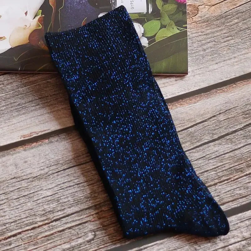 Shiny Metallic Cotton Blend Mid Tube Casual Socks - 28