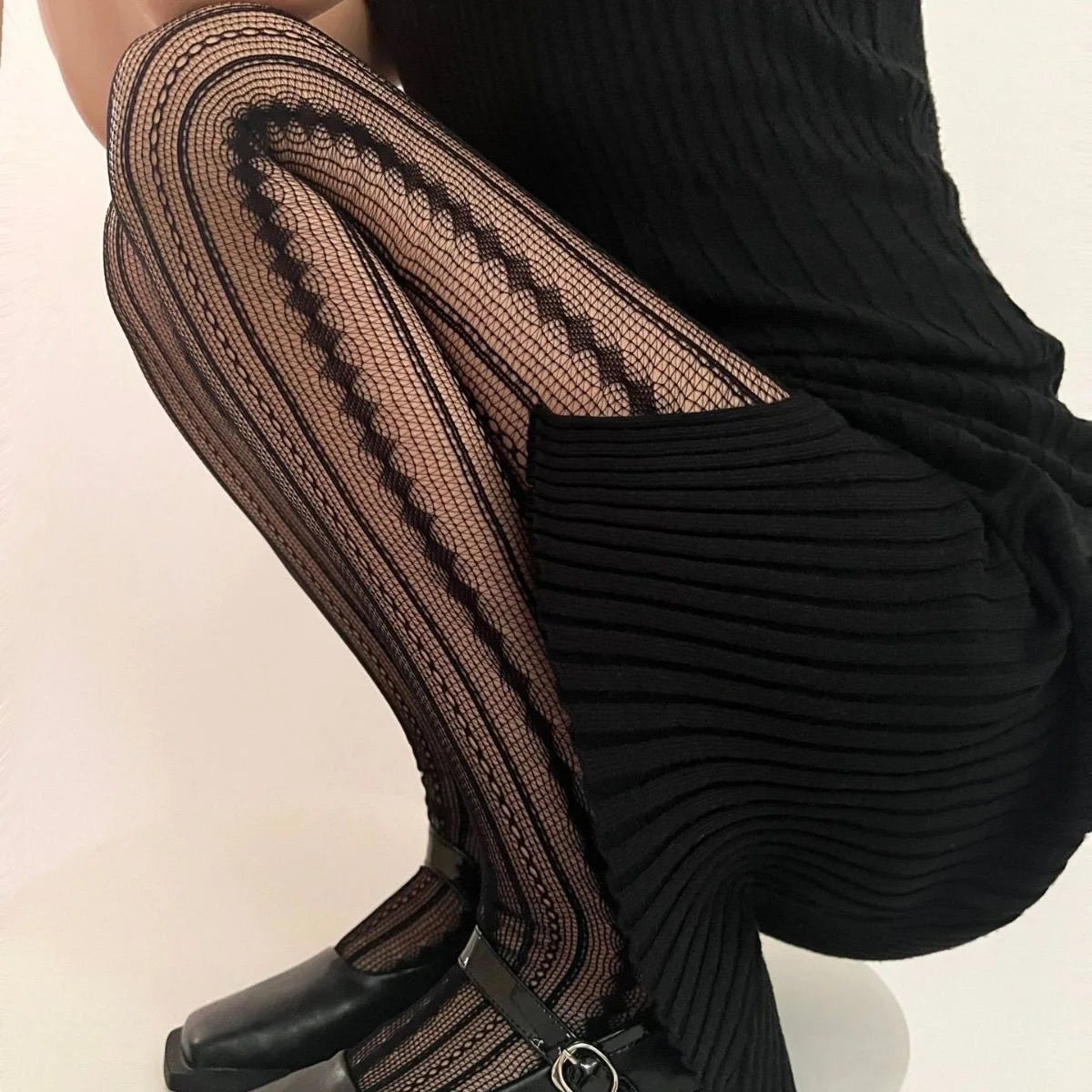 Nylon Striped Fishnet Pantyhose Women Hollow Stockings - 10