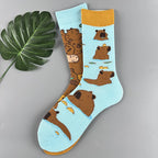 Cotton Blend Capybara Print Mid Calf Socks