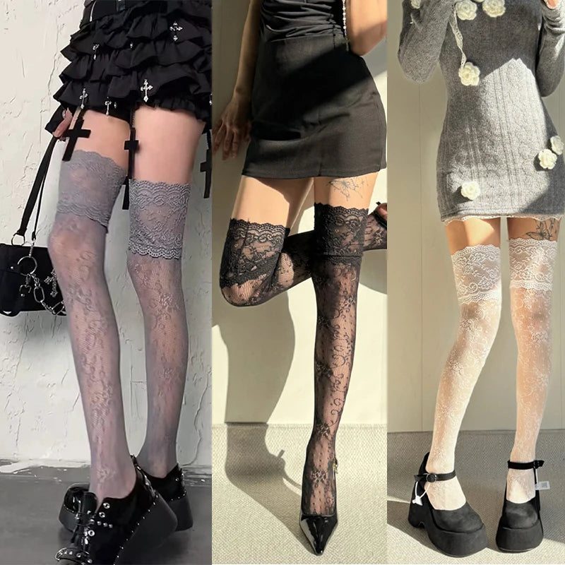 Floral Lace Over The Knee Stockings