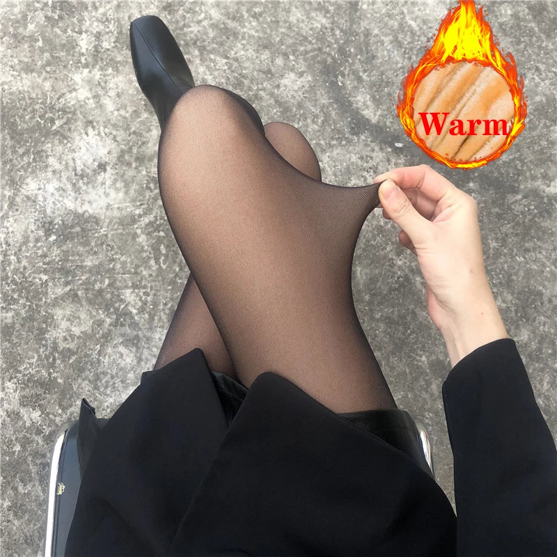 Fleece Lined Translucent Thermal Tights for Women
