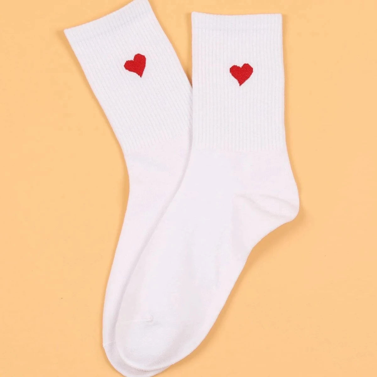 Polyester Elastane Heart Pattern Women Crew Socks