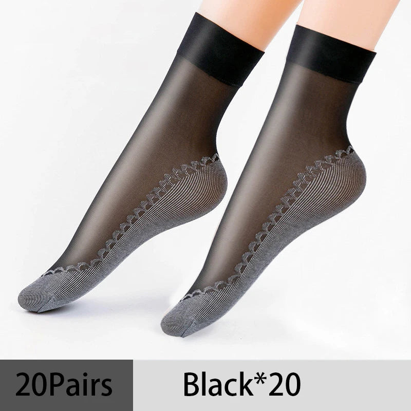 Thin Nylon Lace Transparent Socks Women Breathable Non Slip Cotton Bottom