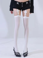 Nylon Polyester Cross Design Garter Tights