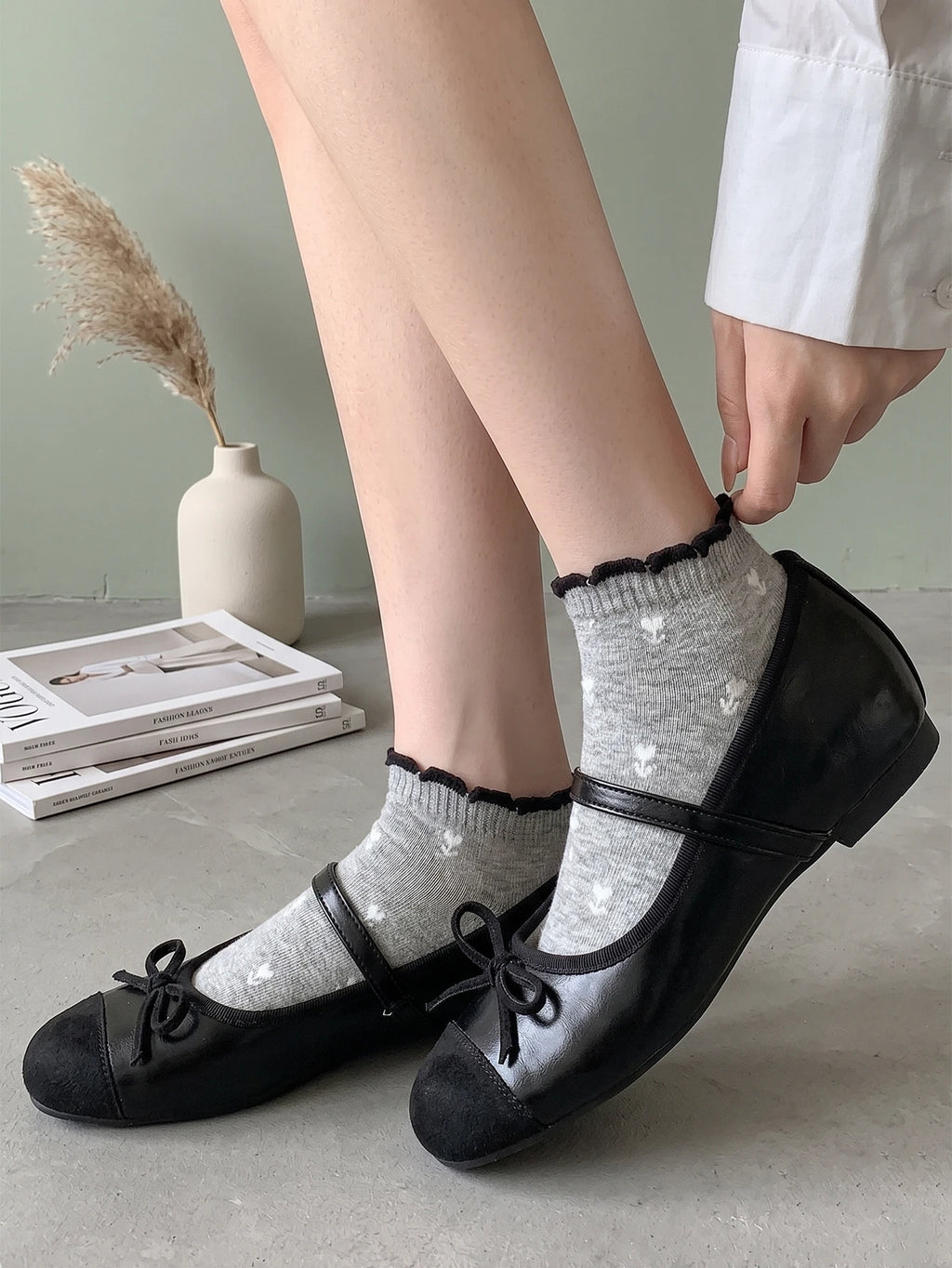 Floral Print Polyester Blend Women Ankle Socks 5 Pack