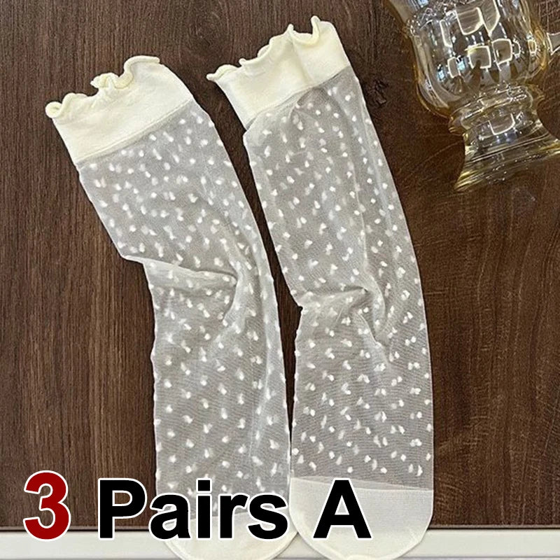 Polyester Elastane Lace Mid Tube Socks - 9
