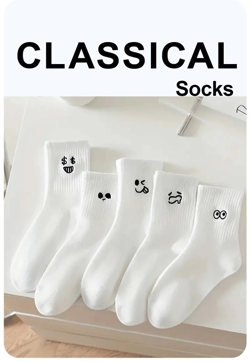 Polyester Blend Cartoon Expression Mid Tube Socks