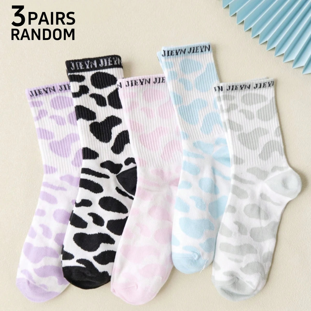 Polyester Elastane Cow Print Crew Socks - 5