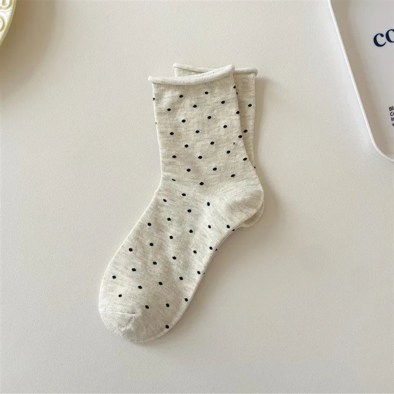 Polyester Elastane Polka Dot Mid Tube Casual Socks