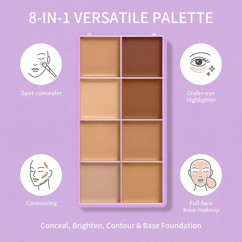 8 Shade Cream Concealer Palette and Contour Kit