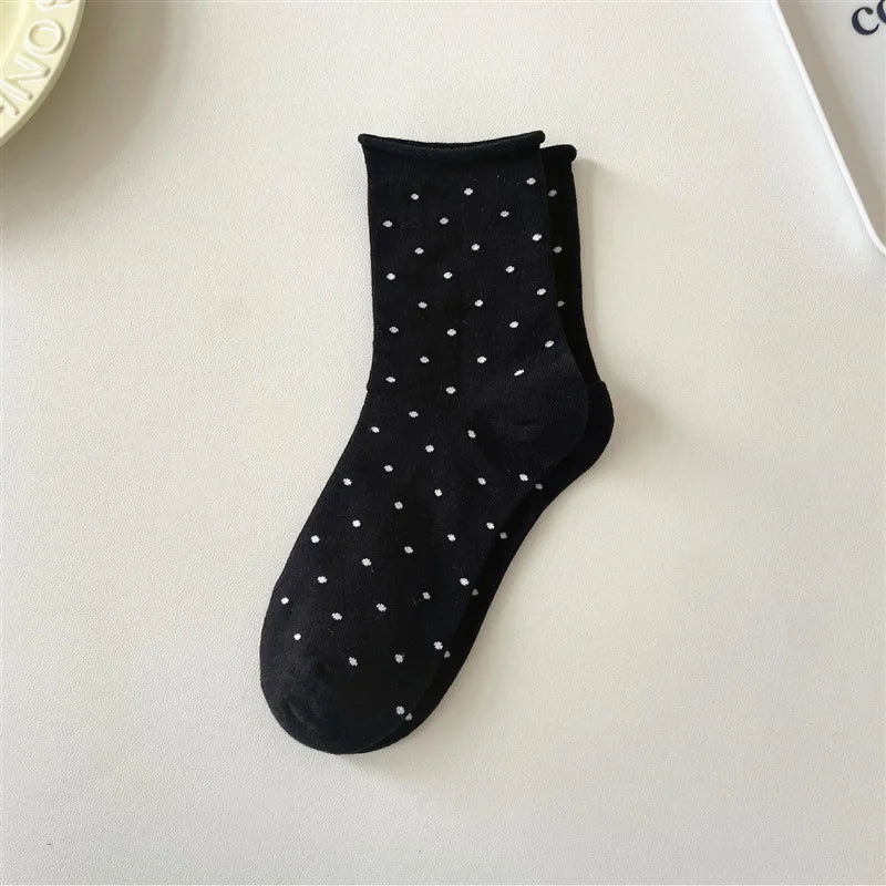 Polyester Elastane Polka Dot Mid Tube Casual Socks