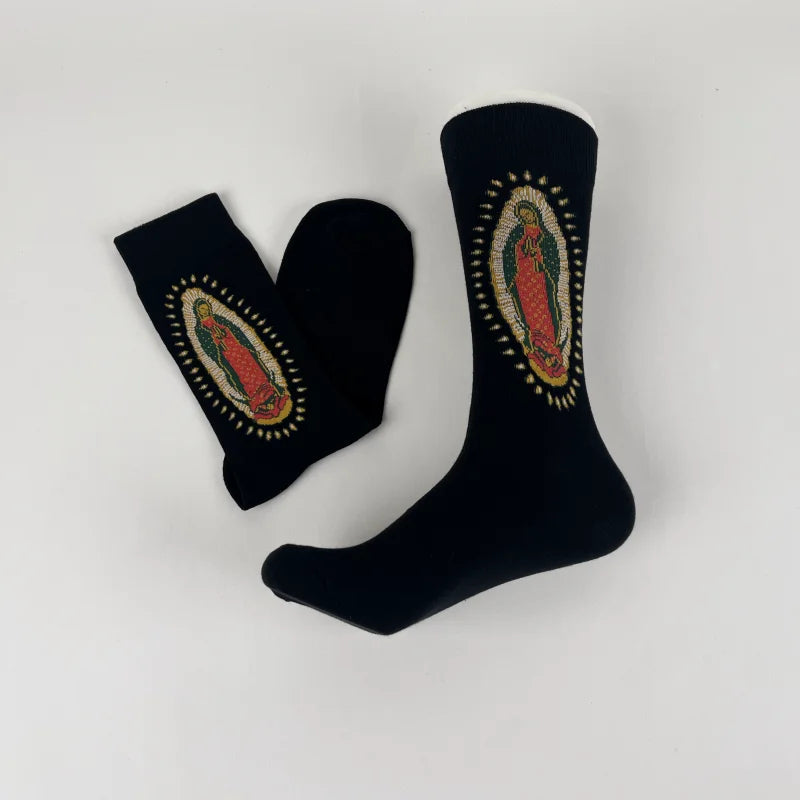 Polyester Elastane Portrait Print Mid Calf Socks