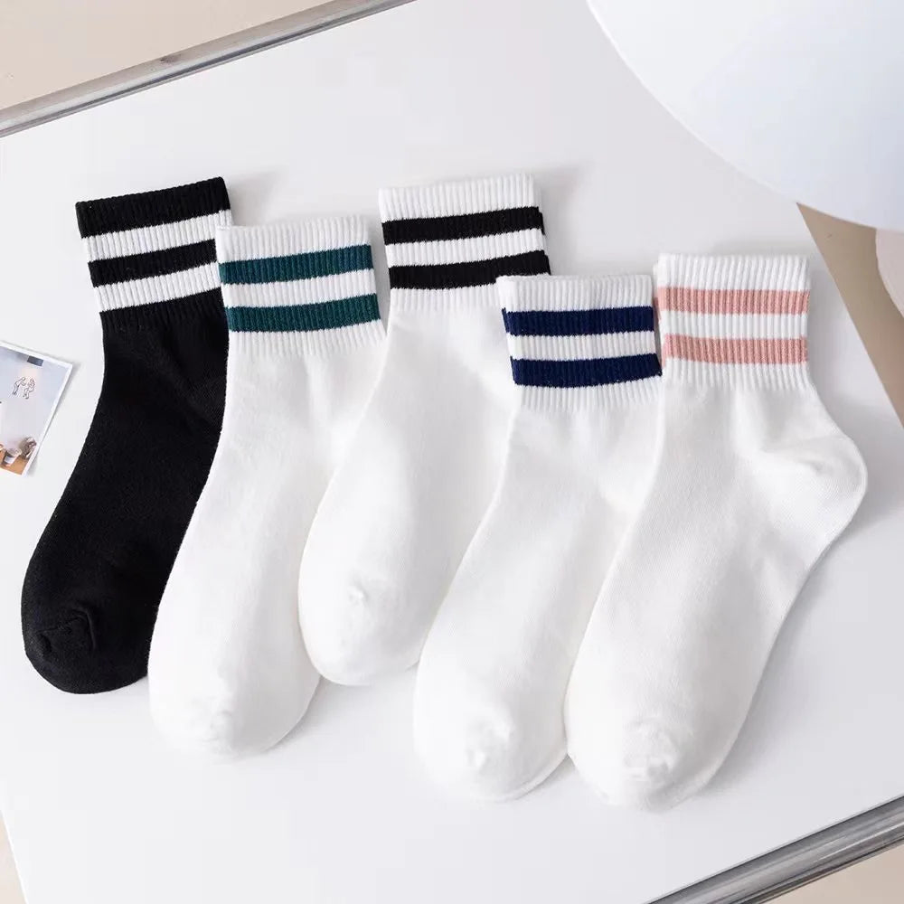 Striped Polyester Cotton Blend Casual Crew Socks