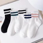 Striped Polyester Cotton Blend Casual Crew Socks