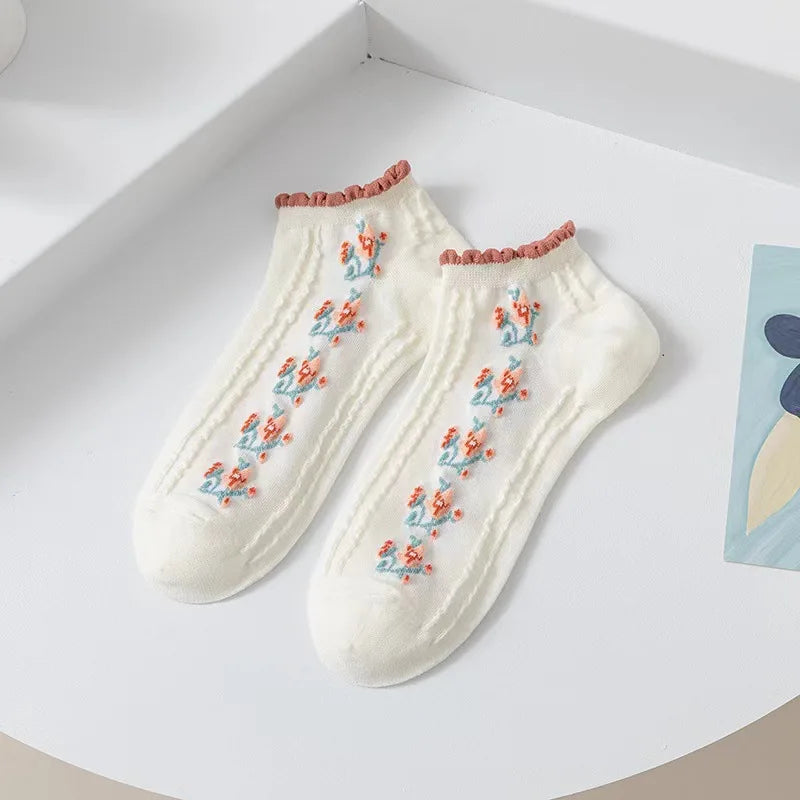 Floral Polyester Elastane Low Cut Socks