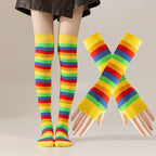Striped Polyester Thigh High Socks and Arm Warmer Set