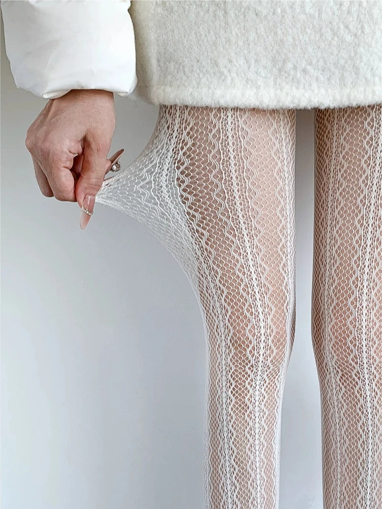 Nylon Elastane Jacquard Mesh Vertical Striped Tights