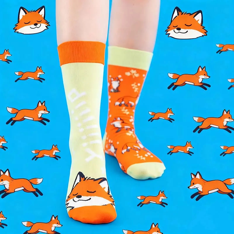 Cotton Blend Fox Pattern Mid Calf Socks - 2