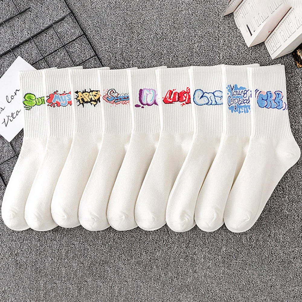 Polyester Elastane Graffiti Print Crew Socks - 5