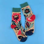 Cotton Blend Floral Mid Calf Casual Socks