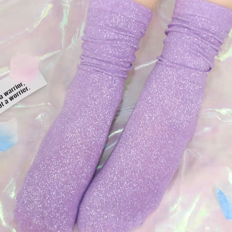 Cotton Blend Glitter Knit Women Casual Crew Socks - 3