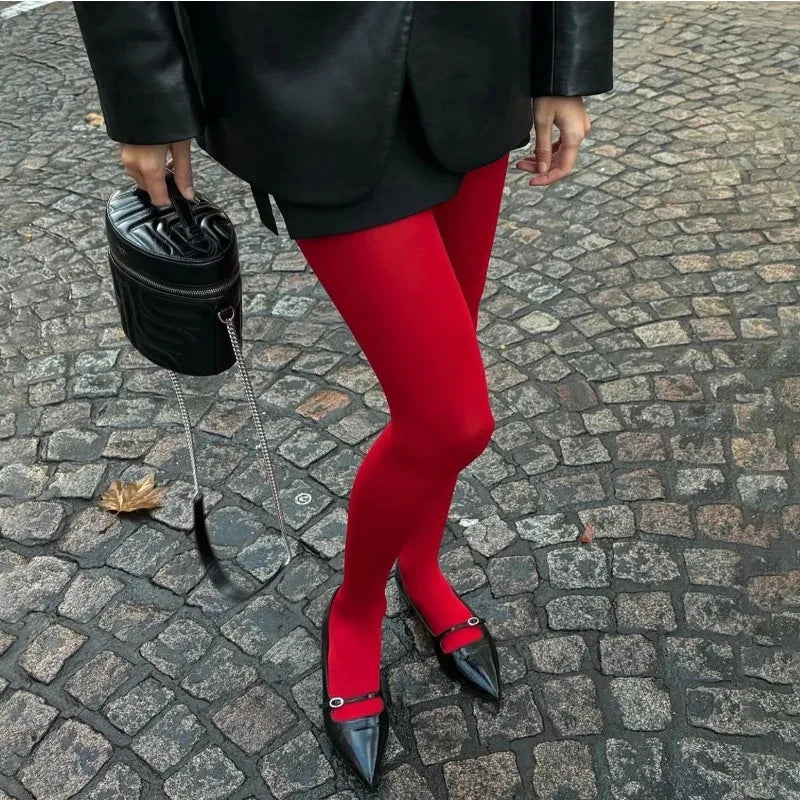 Solid Polyester Elastane Slim Fit Pantyhose Tights