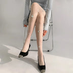 Rhinestone Embellished Nylon Elastic Tights
