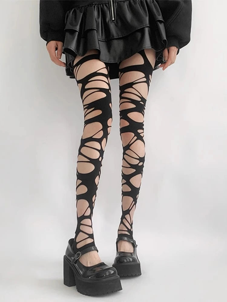 Nylon Elastane Hollowed Ripped Tights - 2
