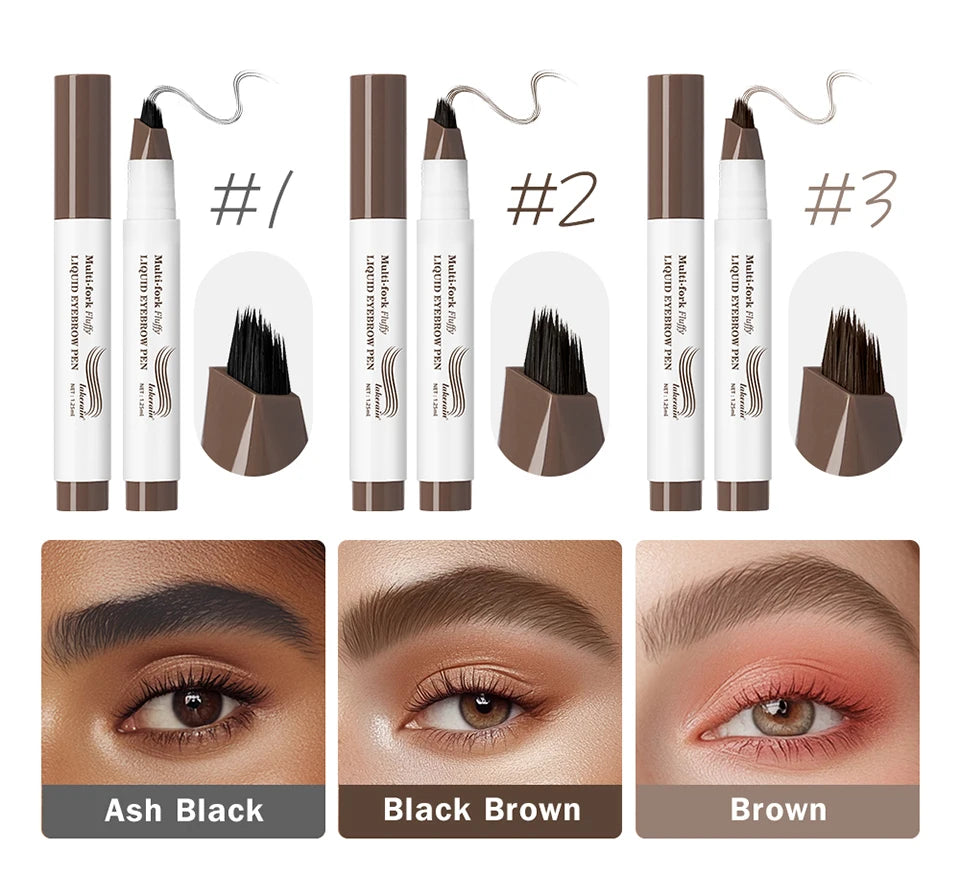 Liquid Eyebrow Pencil Multi Prong Brush Waterproof Makeup Pen