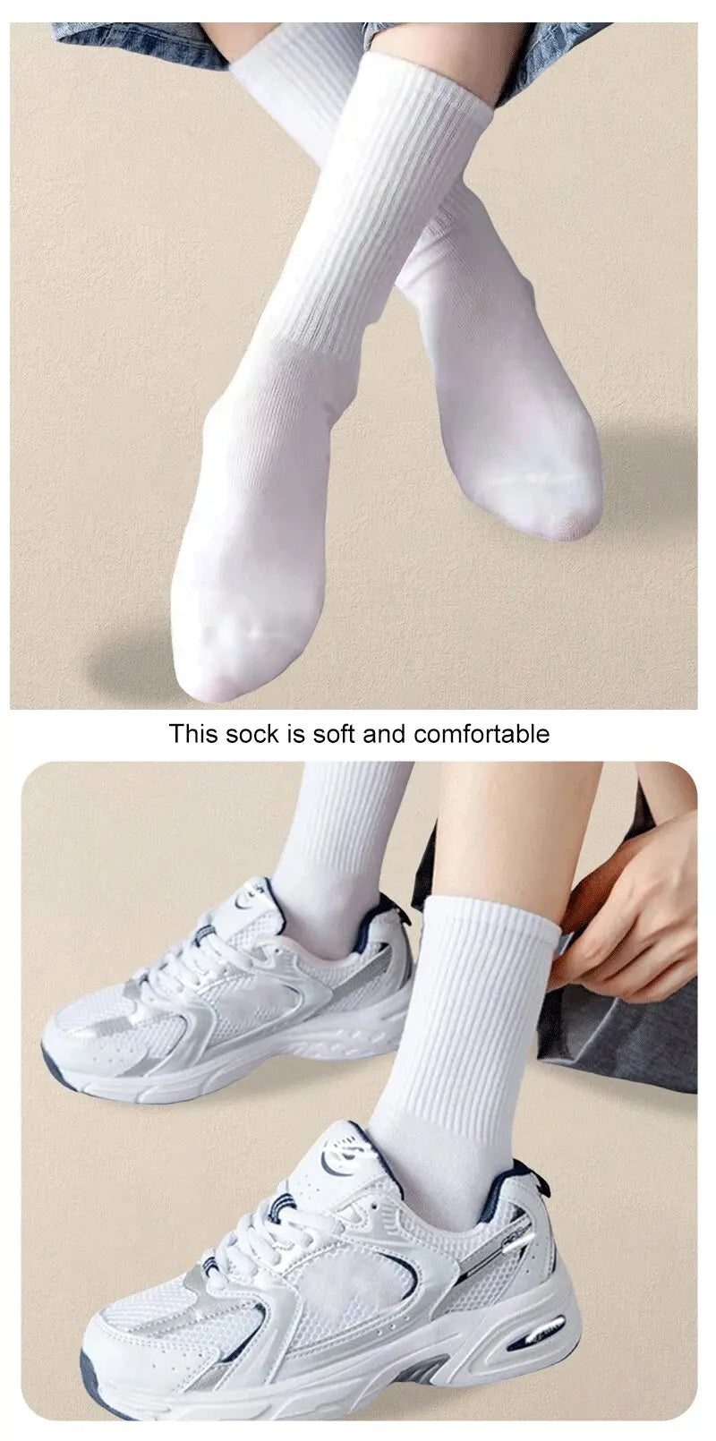 5 Pairs Polyester Spandex Solid Color Casual Crew Socks