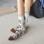Cotton Blend Capybara Pattern Mid Calf Socks for Women