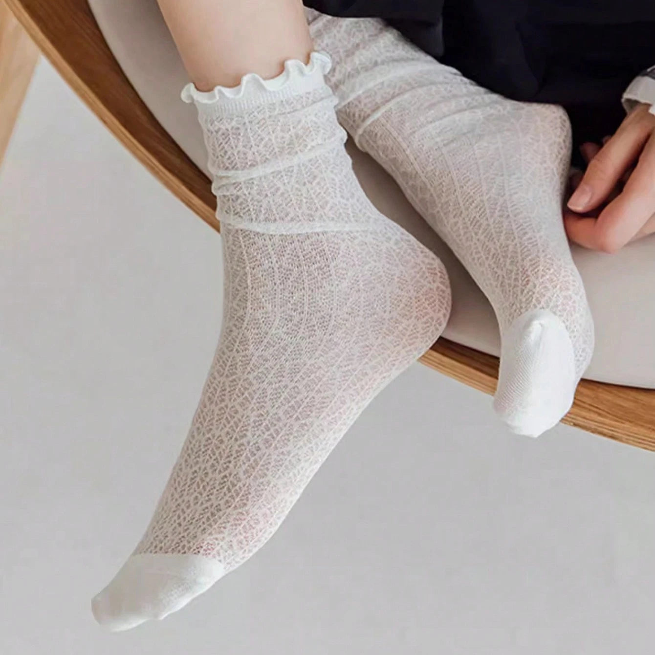 Polyester Elastane Sheer Lace Mesh Crew Socks - 6