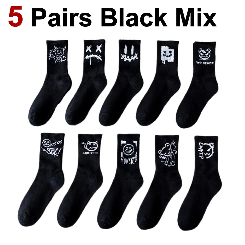 Polyester Spandex Graffiti Crew Socks