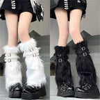 Faux Fur Leg Warmers With Buckle Straps