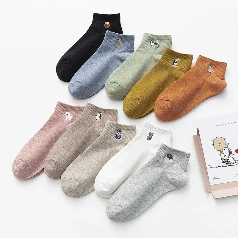 Cotton Embroidered Cartoon Low Tube Socks - 5