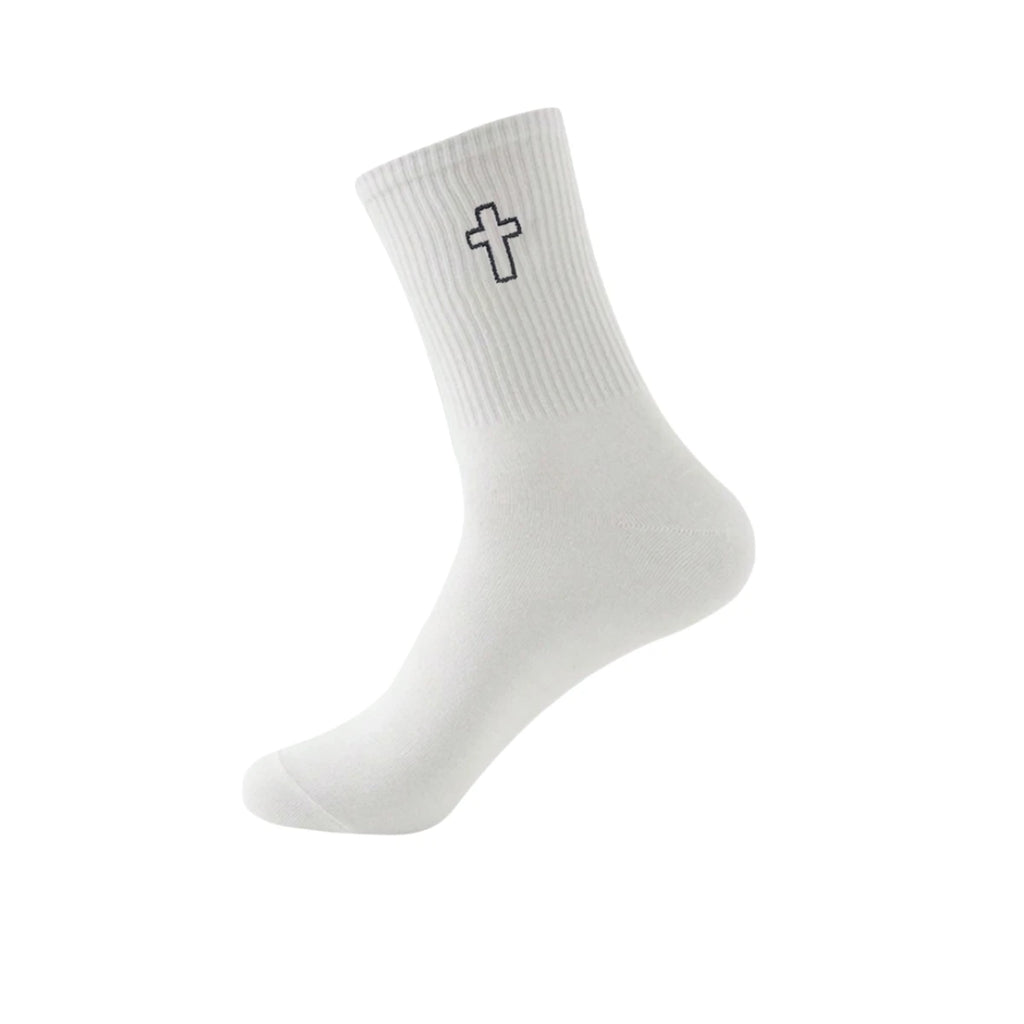 Polyester Elastane Crew Socks Cross Pattern