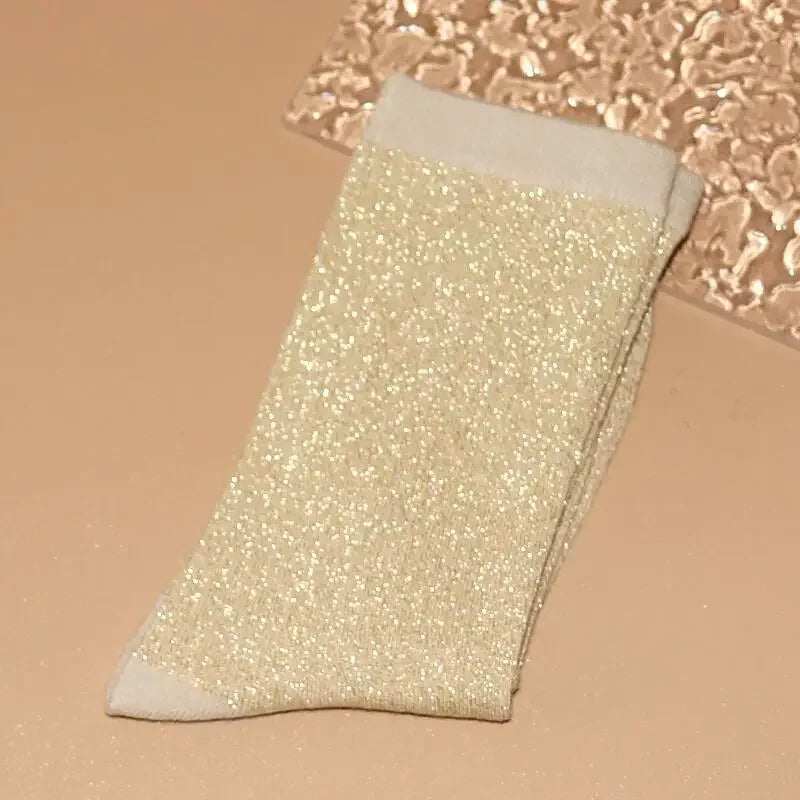 Shiny Metallic Cotton Blend Mid Tube Casual Socks
