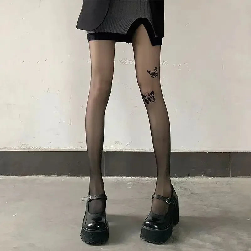 Butterfly Print Nylon Spandex Pantyhose Tights