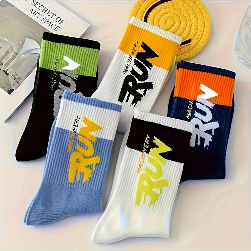 Polyester Spandex Letter Print Mid Tube Casual Sports Socks - 4