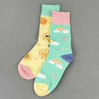 Cotton Blend Rainbow Sunflower Women Casual Crew Socks