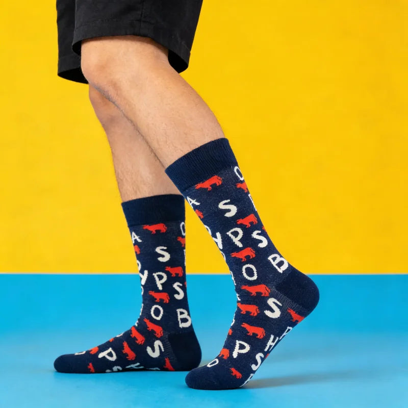 Cotton Blend Letter And Cow Print Mid Calf Crew Socks - 2