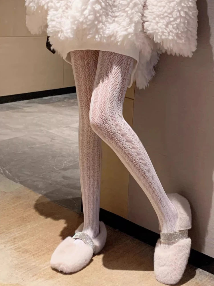 Floral Jacquard Nylon Elastane Mesh Stockings